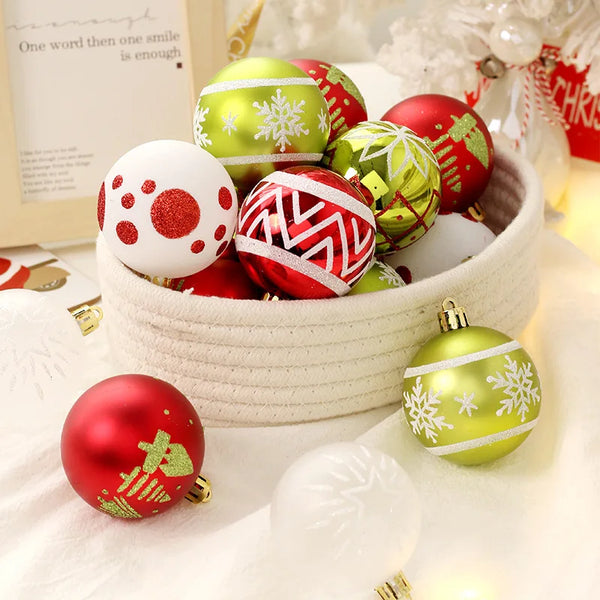 🎁 Set of 16 Christmas Baubles Red, Green and White - Tree Decoration